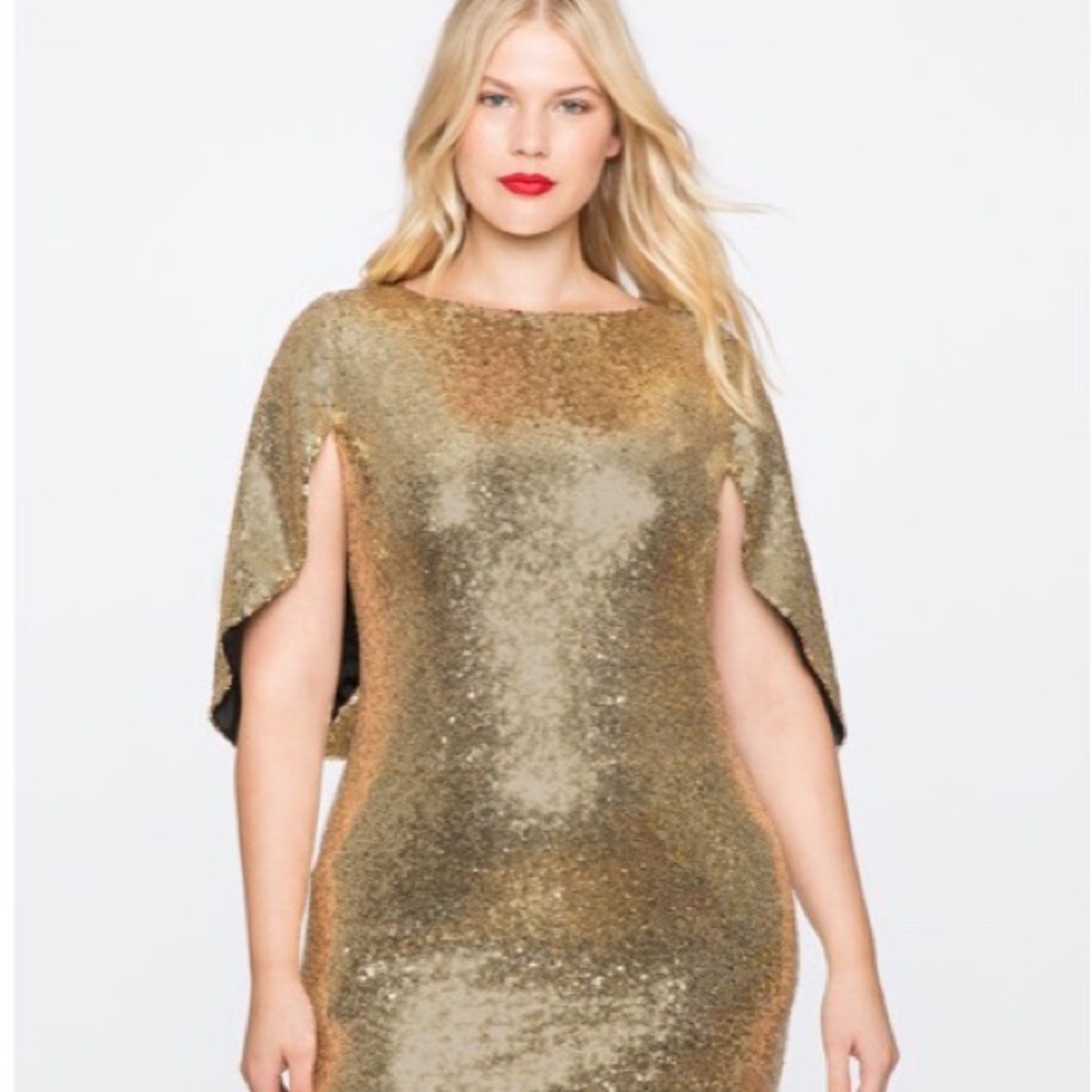Beautiful Gold Sequin Cape Dress NWT